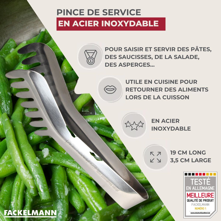 Ensemble de 2 Pinces à spaghettis, de cuisine en Acier inoxydable 19 cm Fackelmann
