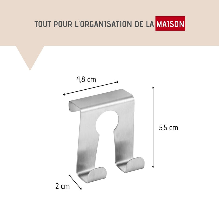 Crochet de porte inox Lot de 2, dimensions 5,5 x 4,8 x 2 cm idéal pour un rangement pratique et élégant Fackelmann Tecno