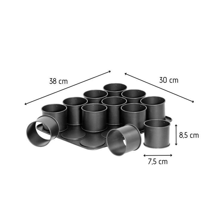 Ensemble de 2 Plaques pâtisserie 12 mini Moules ronds amovibles 38 x 30 cm Zenker Black Metallic