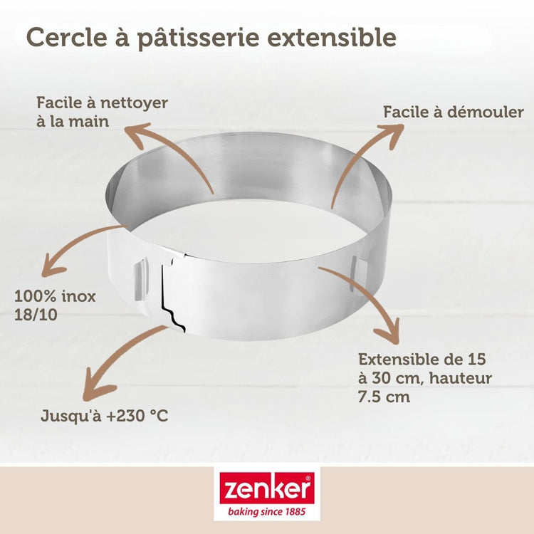 Lot de 2 cercles à pâtisserie 15/30 cm en inox Zenker Smart Pastry