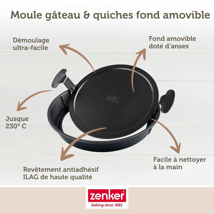 Moule à gâteau et quiches rond de 28 cm avec fond amovible Zenker Black Metallic