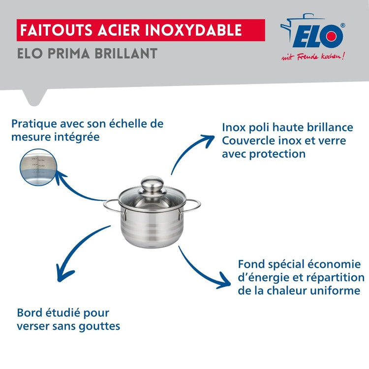 Ensemble de 2 Poêles de cuisson 24 et 32 cm et 1 faitout 14 cm Elo Profi Brillant