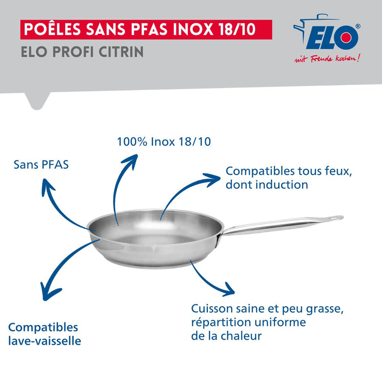 Ensemble de 1 Poêle de cuisson 24 cm et 2 faitouts 12 et 16 cm Elo Profi Brillant