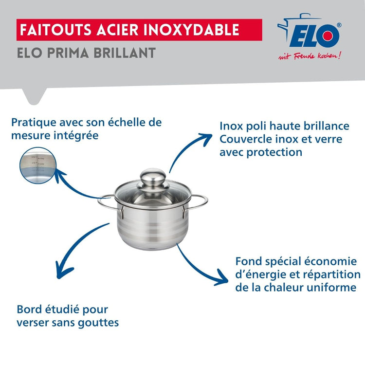 Ensemble de 1 Poêle de cuisson 32 cm et 1 faitout 16 cm Elo Profi Brillant