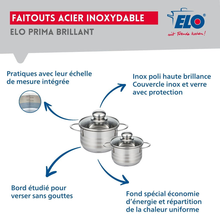 Ensemble de 1 Poêle de cuisson 32 cm et 2 faitouts 12 et 14 cm Elo Profi Brillant