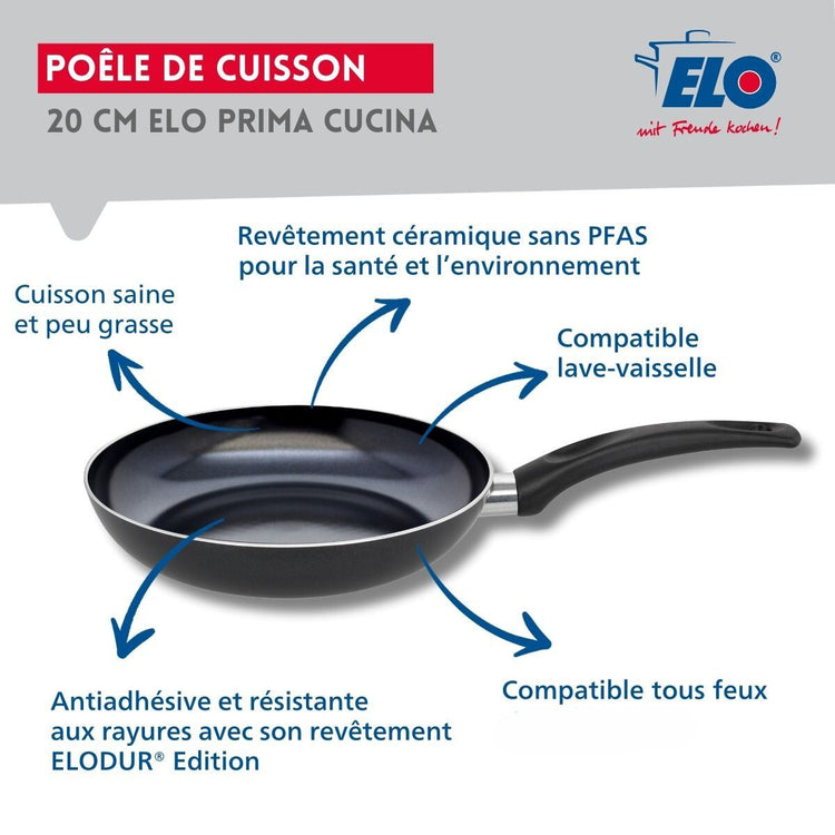 Poêle de cuisson avec revêtement céramique sans PFAS 20 cm Prima Cucina Elo