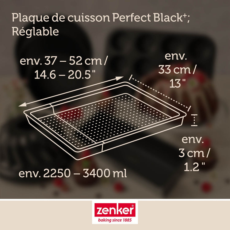 Plaque de cuisson four extensible et perforée de 37 à 52 cm Zenker Perfect Black +