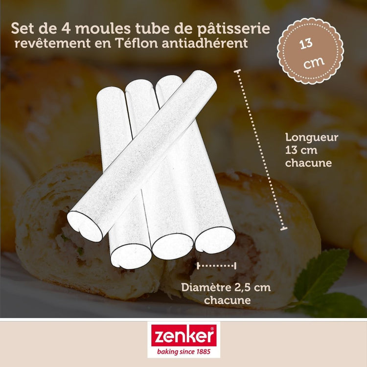 Lot de 4 moules à gâteau en tube 13 x 2,5 cm Zenker