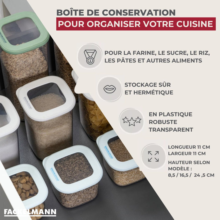 Lot de 4 boîtes hermétiques 1,1L avec 4 ustensiles de cuisine Fackelmann Storage
