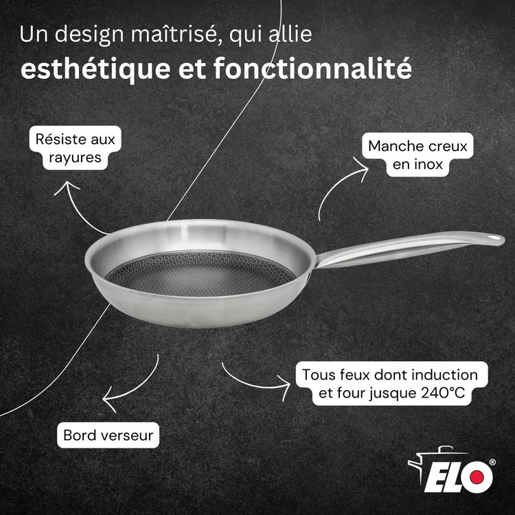 Poêle de cuisson 28 cm sans PFAS avec 1 couvercle Elo Relief Solution avec couvercles