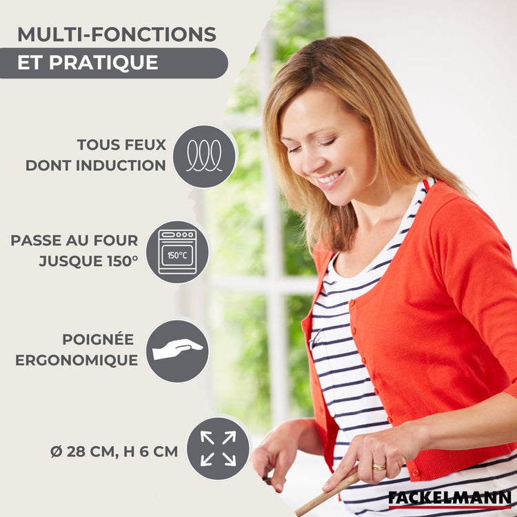 Set poêle 28 cm en inox et couvercle verre Fackelmann Geneva