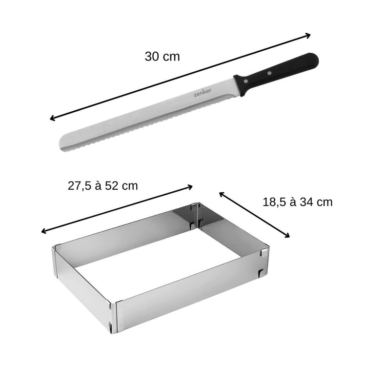 Cadre à gâteaux rectangulaire réglable et couteau à pâtisserie 30 cm Zenker Smart Pastry