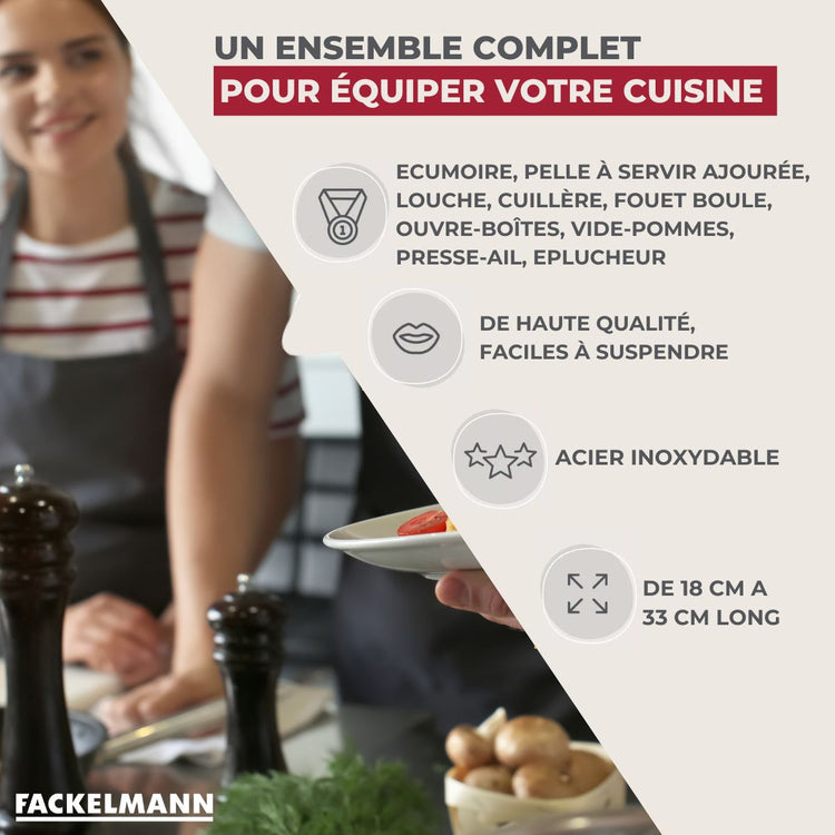 Ensemble de 9 ustensiles de cuisine inox Fackelmann Ovale