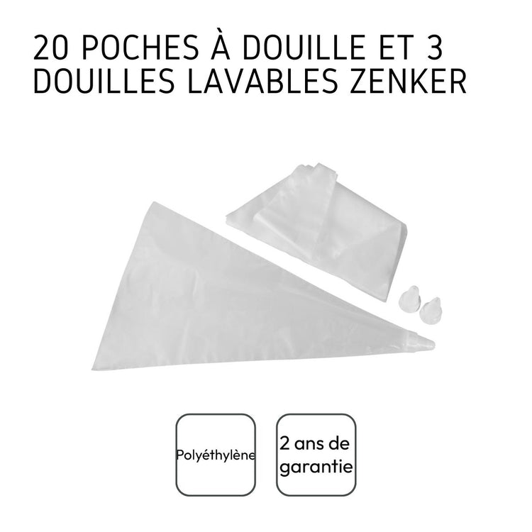 Ensemble de 40 poches à douille jetables et 6 embouts plastique réemployables 32 cm Zenker Smart Pastry