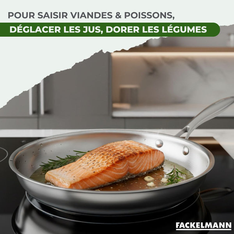 Set de 2 poêles de cuisson 24/24 cm en acier inoxydable avec 1 couvercle de cuisson universel Fackelmann Vita3