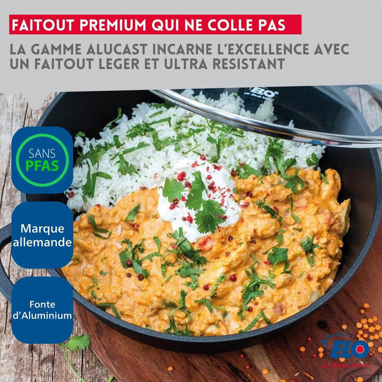 Set de 3 faitouts avec couvercles en verre 16 cm 20 cm et 24 cm Elo Alucast