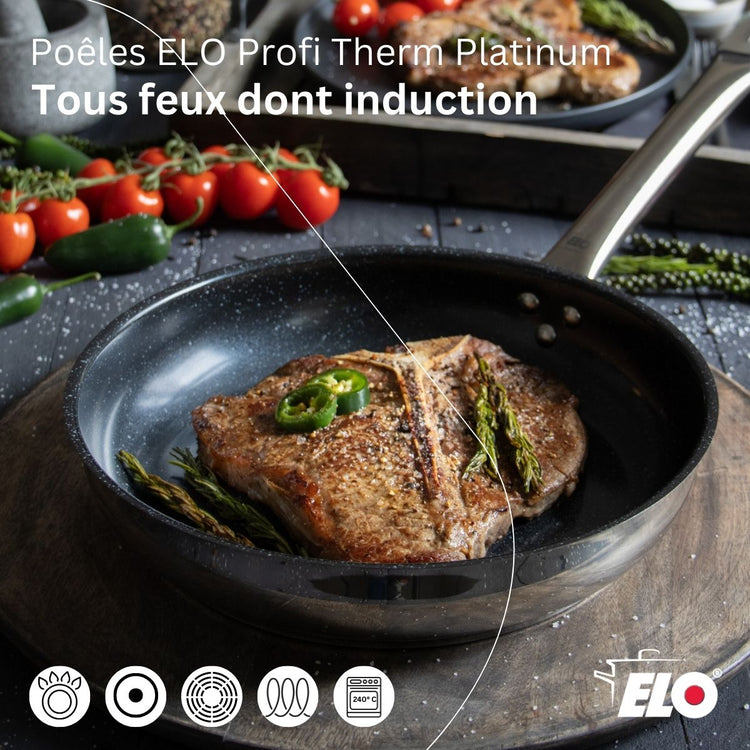 Poêle de cuisson avec revêtement céramique sans PFAS 28 cm Profi Therm Platinum Elo