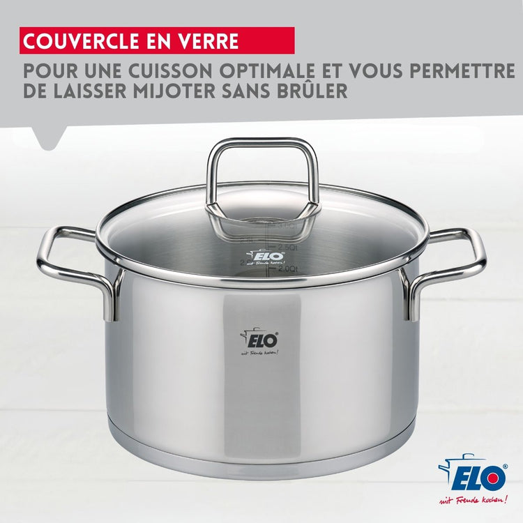 Marmite inox avec couvercle en verre 12 cm de diamètre d'une capacité de 0,6 litre Elo Citrin