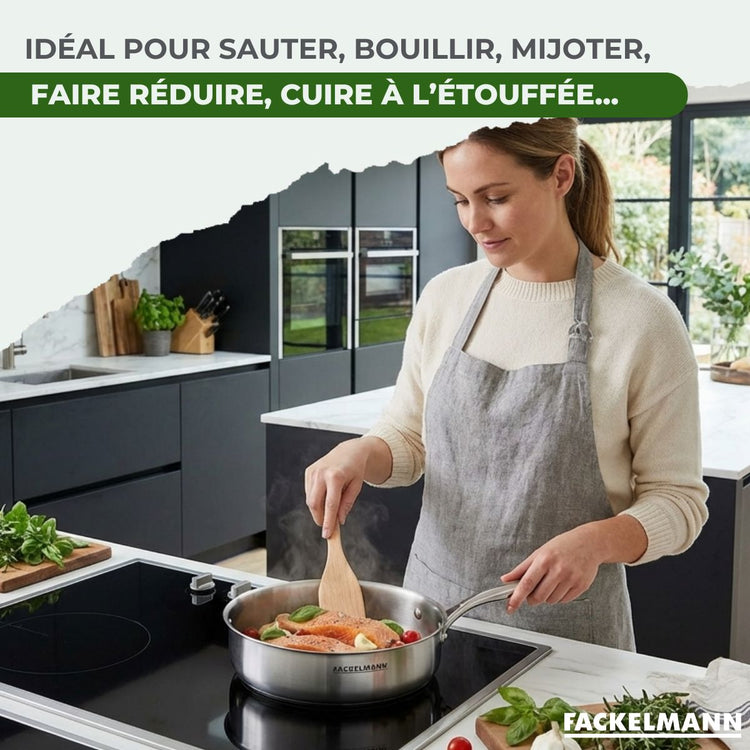 Set de 2 poêles de cuisson 24/24 cm en acier inoxydable avec 1 couvercle de cuisson universel Fackelmann Vita3