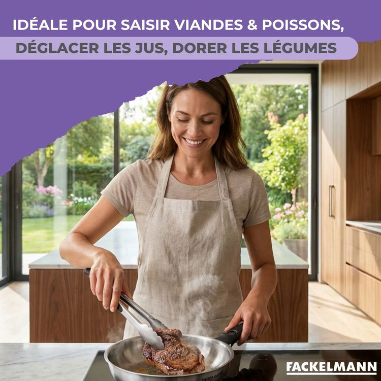 Poêle de cuisson 28 cm en inox avec manche amovible Fackelmann InoGrip et accessoires