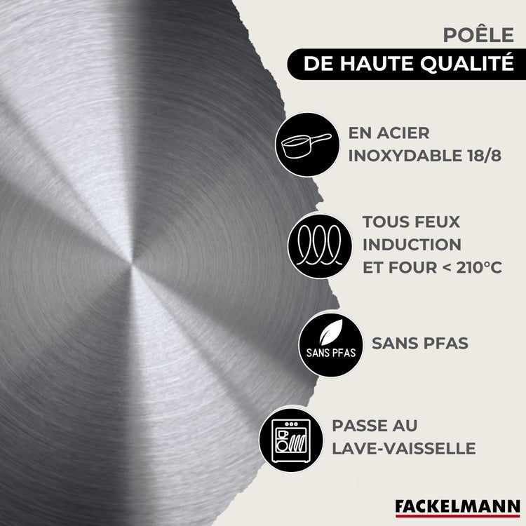 Batterie de cuisine avec 2 poêles 20/28 cm et 3 faitouts 20/24 cm avec 6 ustensiles de cuisine sans PFAS Fackelmann Etherna Brillant Fenix