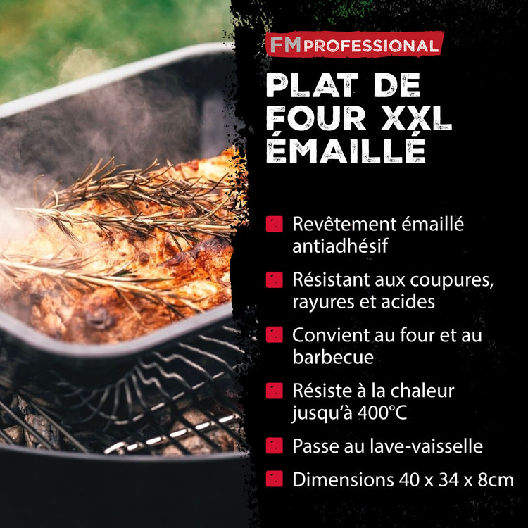 Lot de 3 plats de cuisson en acier émaillé 40 x 34 cm, 21 x 12 cm, 28 x 33 cm FM Professional Barbecue