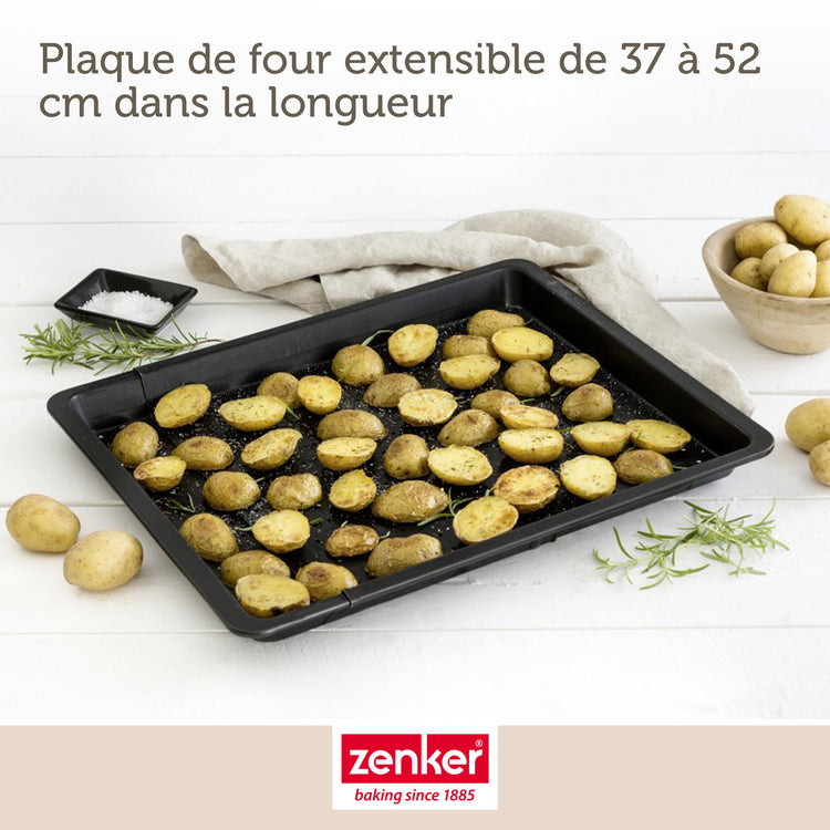 Lot de 2 plaques à pizza rectangulaires perforées extensibles 37 à 52 x 33 cm Zenker Black Metallic