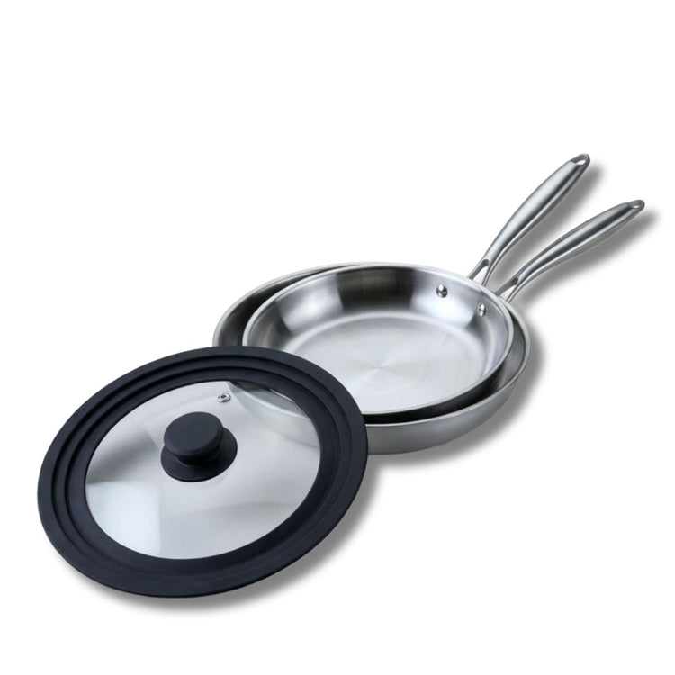Set de 2 poêles de cuisson 20/24 cm en acier inoxydable avec 1 couvercle Fackelmann Vita3
