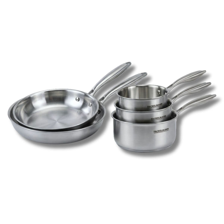 Batterie de cuisine avec 2 poêles 26/28 cm et 2 casseroles 14/18 cm en inox sans PFAS Fackelmann Vita3