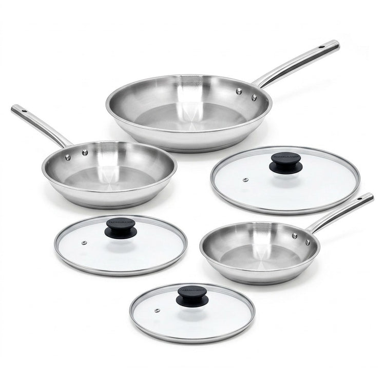 Lot de 3 poêles à frire 20, 24 et 28 cm et 3 couvercles en verre Fackelmann Rhona
