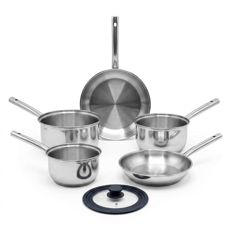 Lot de 3 casseroles 18/20/22 cm et 2 poêles en inox 24/28 cm Fackelmann Rhona