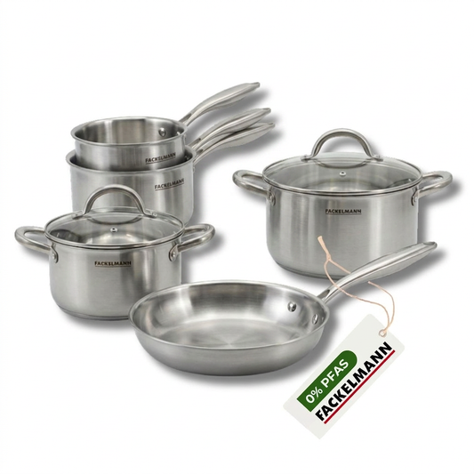Batterie de cuisine avec 1 poêle 26 cm 2 casseroles 14/18 cm et 2 faitouts 20/24 cm sans PFAS Fackelmann Vita3