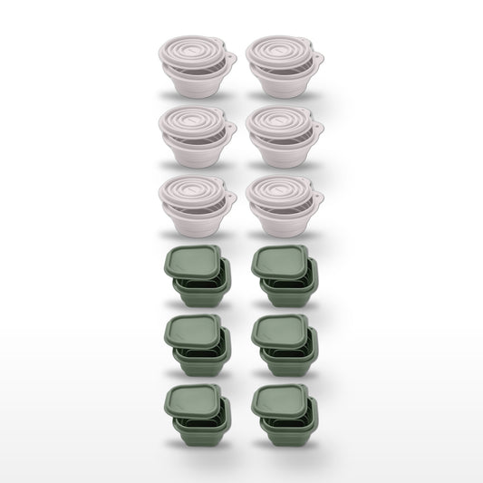 Lot de 12 Boîtes à Snacks Pliables en Silicone Fackelmann Storage Blanc et Vert