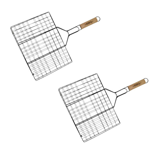 Lot de 2 grilles barbecue 35/25,5/54 cm en acier inoxydable et bois Fackelmann Barbecue