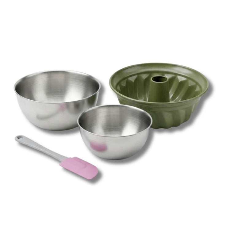 Set de 4 ustensiles de pâtisserie moule à gâteaux 2 bols et spatule pâtisserie Zenker Green Vision