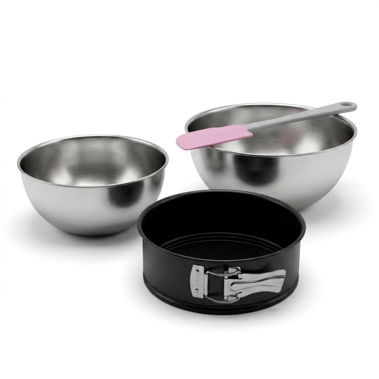 Lot de 1 moule à gâteaux 18,5 cm en acier 2 bols 25/20,5 cm en inox et 1 spatule pâtisserie 25 cm en plastique Spécial mini Spécial mini Zenker Spécial mini
