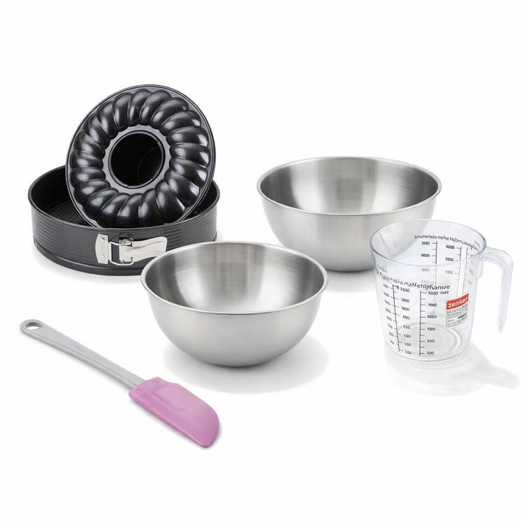 Set de 5 ustensiles de pâtisserie moule à gâteaux bol à mixer spatule en silicone et verre mesureur Black metallic Black mettallic Zenker Black mettallic
