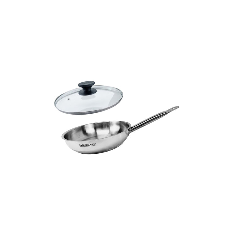 Set de 1 poêle de 20 cm en inox et couvercle en verre Fackelmann Eterna