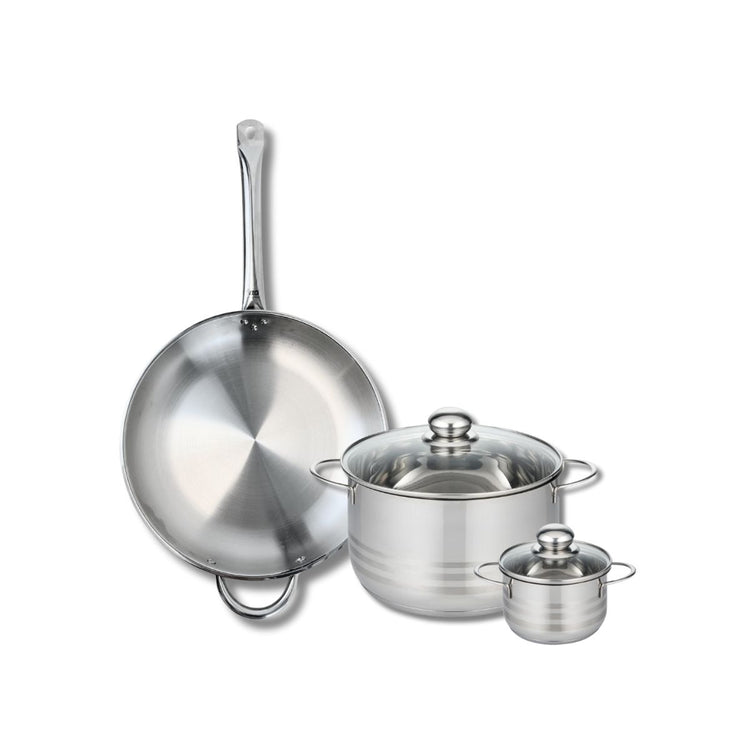 Ensemble de 1 Poêle de cuisson 32 cm et 2 faitouts 12 et 24 cm Elo Profi Brillant