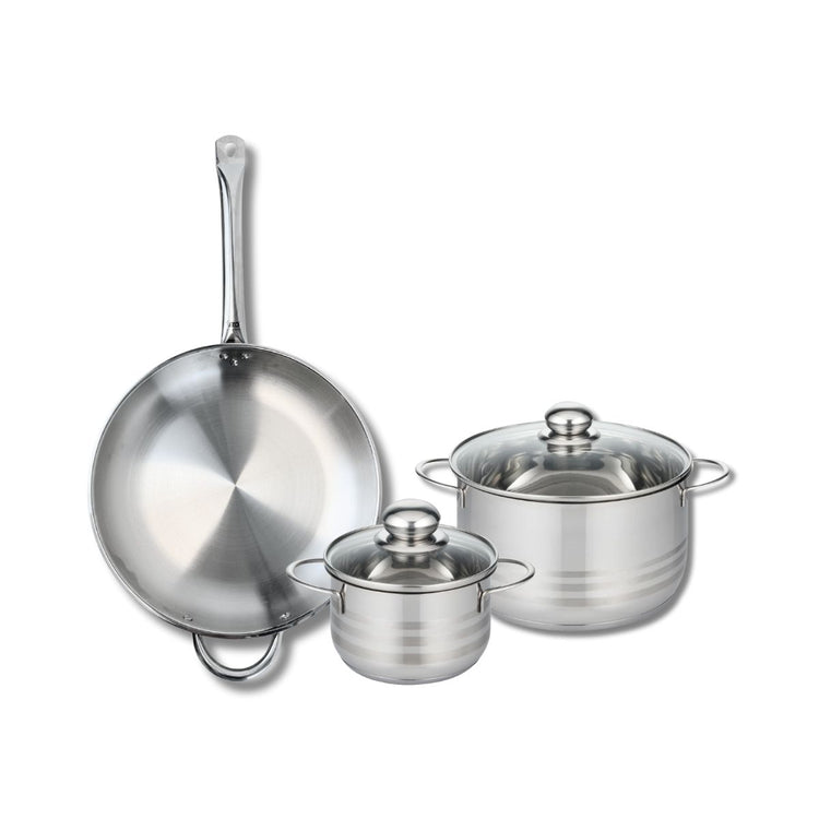 Ensemble de 1 Poêle de cuisson 32 cm et 2 faitouts 16 et 24 cm Elo Profi Brillant