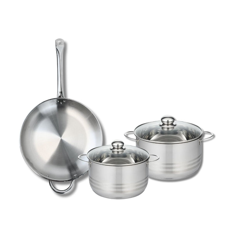 Ensemble de 1 Poêle de cuisson 32 cm et 2 faitouts 20 et 24 cm Elo Profi Brillant