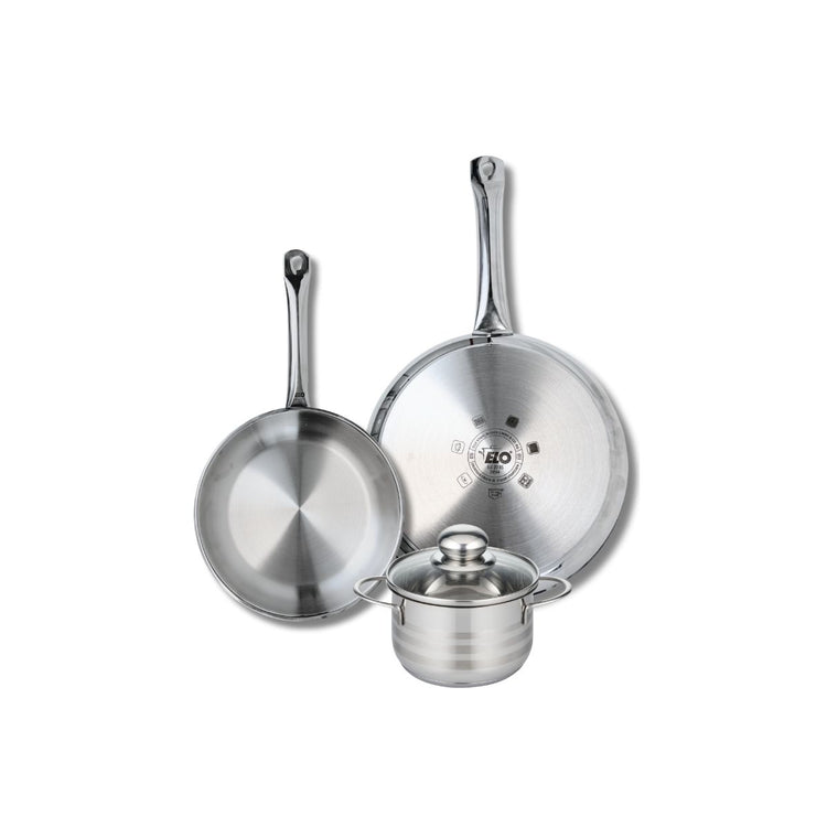 Ensemble de 2 Poêles de cuisson 24 et 28 cm et 1 faitout 14 cm Elo Profi Brillant