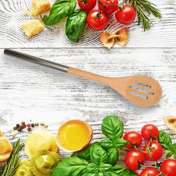 Set de 2 cuillères en bois cuisine avec manche en inox Fackelmann Boisselerie