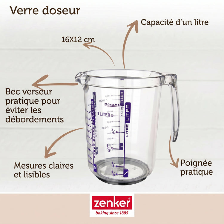 Verre doseur 1L en plastique de haute qualité Fackelmann