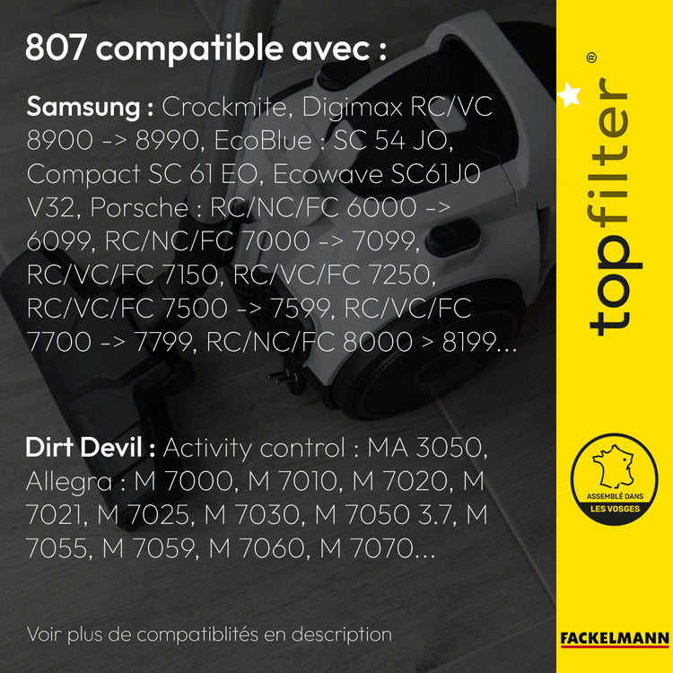 Lot de 4 sacs aspirateur Dirt Devil Samsung TopFilter Premium