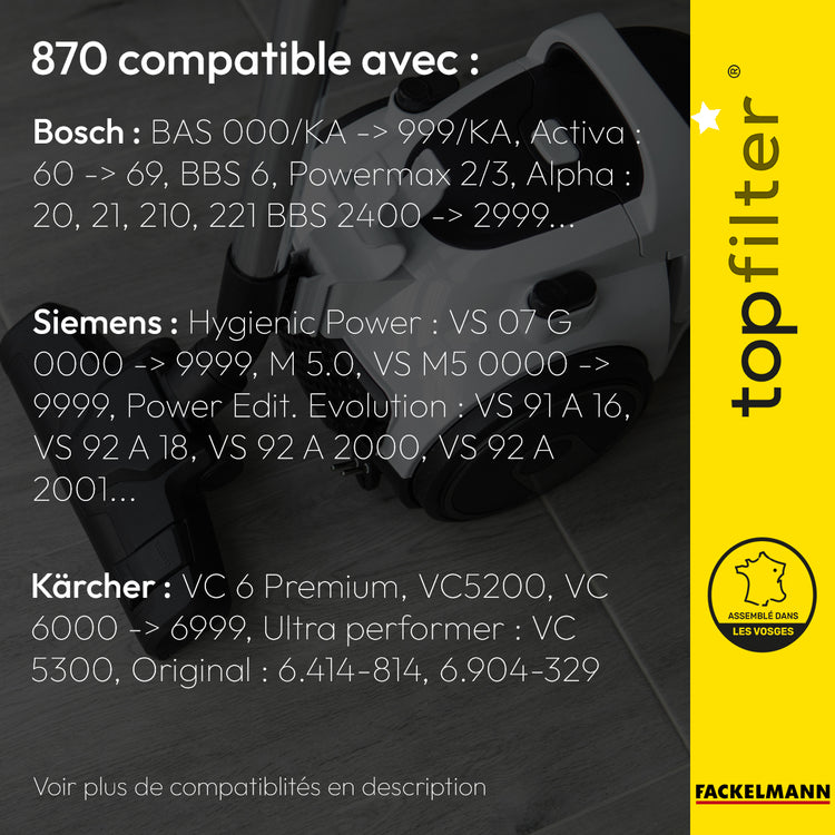 Lot de 4 sacs aspirateur pour Bosch et Siemens TopFilter Premium