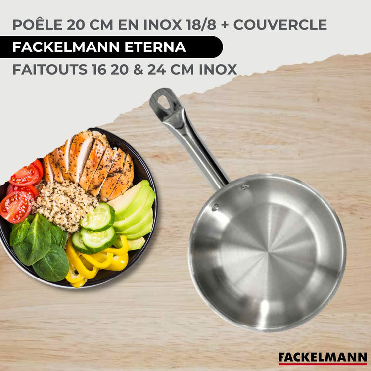 Batterie de cuisine avec 3 faitouts 16/20/24 cm et 1 poêle 20 cm avec 6 ustensiles de cuisine Fackelmann Etherna Brillant Fenix Océan avec couvercles