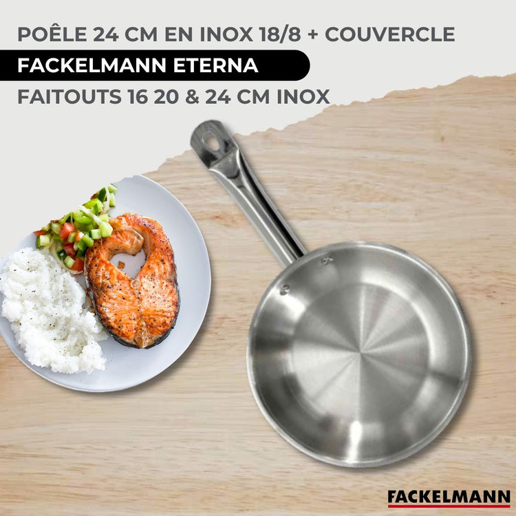 Batterie de cuisine avec 3 faitouts 16/20/24 cm et 1 poêle 24 cm avec 6 ustensiles de cuisine Fackelmann Etherna Brillant Fenix Océan avec couvercles
