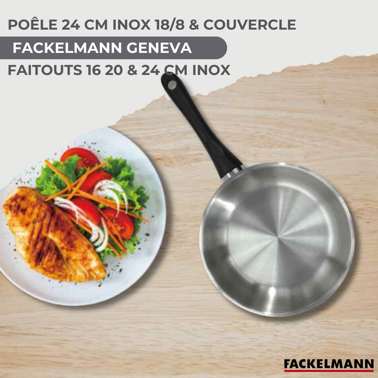 Batterie de cuisine Généva Brillant Ocean : 3 faitouts et 1 poêle avec couvercles et 6 ustensiles Fackelmann Généva Brillant Ocean avec couvercles
