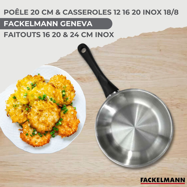 Lot de 1 poêle 20 cm, 3 Faitouts 16/20/24 cm et 3 Casseroles 12/16/20 cm Fackelmann Généva et 5 ustensiles Océan